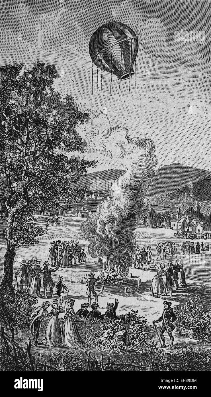 Erster Versuche mit der Montgolfiere zu Annonay am 5 Juni 1783 Foto Stock