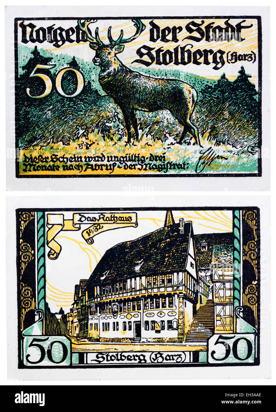 50 pfennig, notgeld banconota, Stolberg (Harz), Sassonia-Anhalt, Germania, 1921 Foto Stock