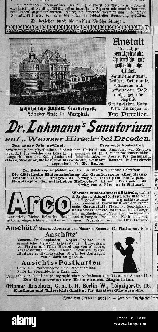 Pubblicità nell'anno 1890, pubblicato nel giornale Gartenlaube Foto Stock