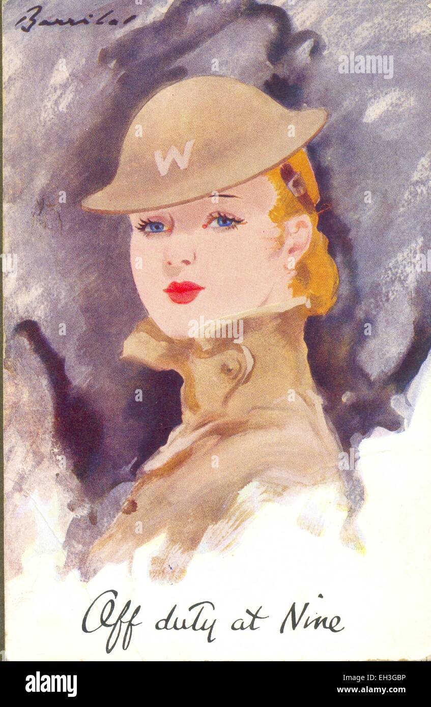 La Seconda Guerra Mondiale la cartolina da artista Barribal di lady Air Raid precauzioni Operaio Foto Stock