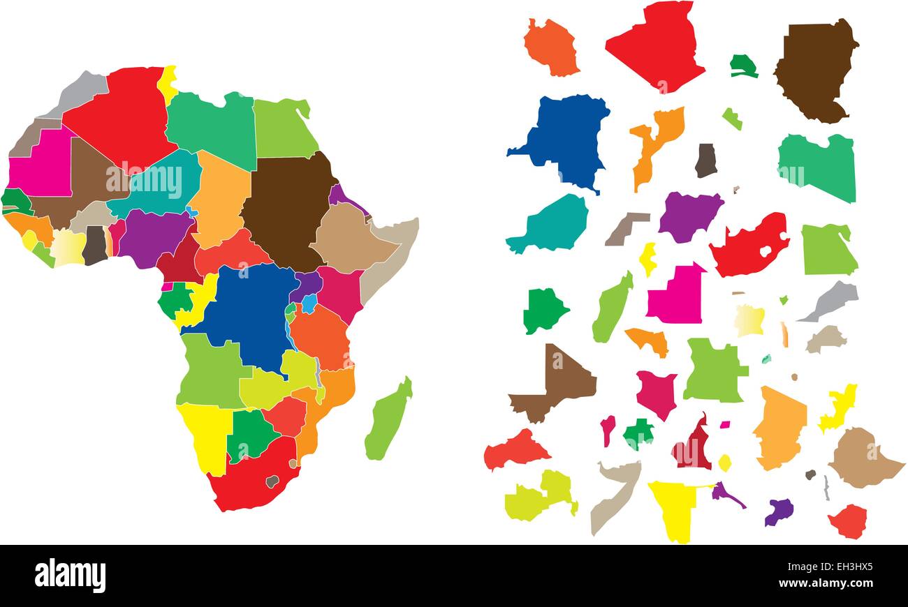 Colorata mappa africana con le frontiere. Illustrazione Vettoriale