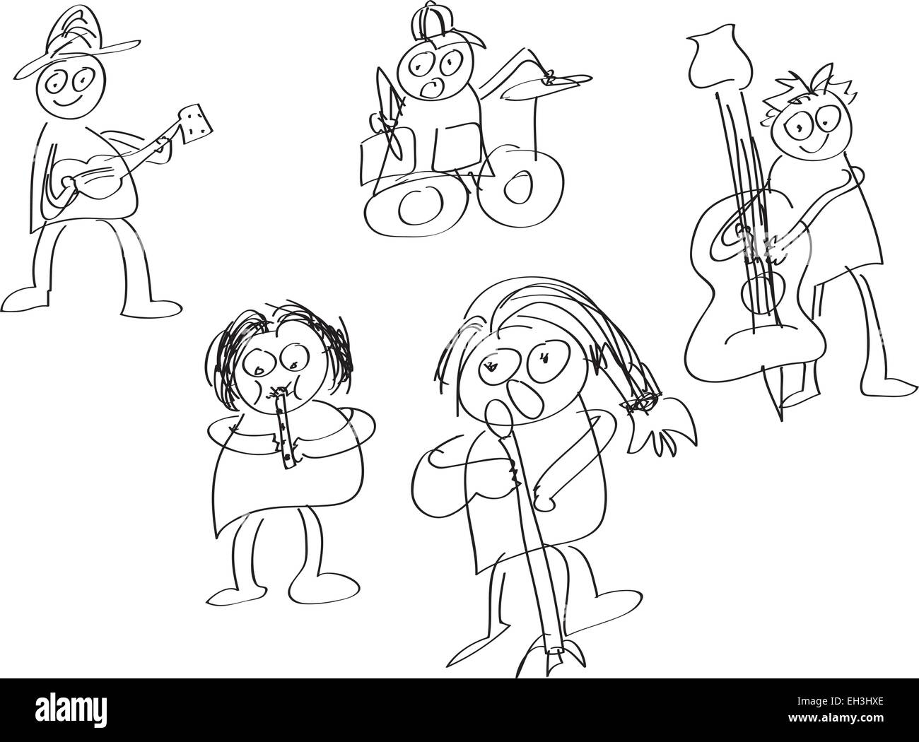 Banda musicale. Dipinti a mano. Illustrazione Vettoriale