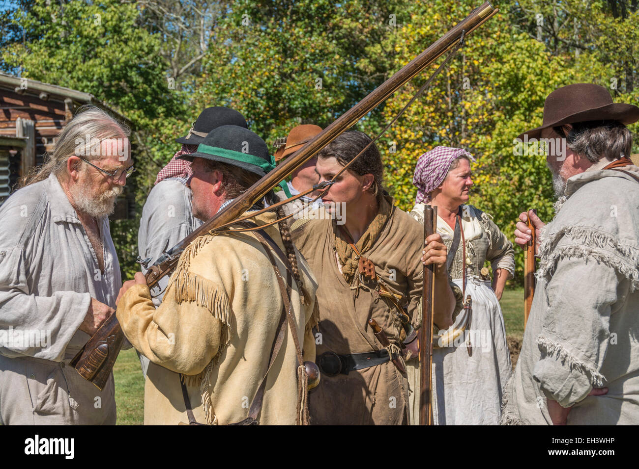 Rievocazione storica del 1778 assedio di Fort Boonesborough Kentucky. Foto Stock