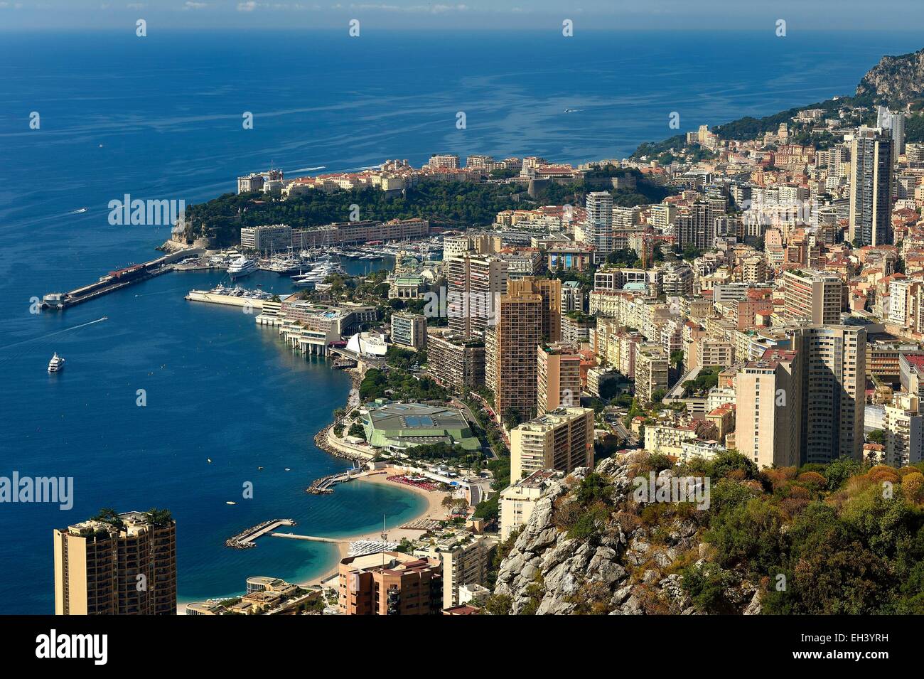 Principato di Monaco, vista su Monaco dall'Moyenne Corniche Road Foto Stock