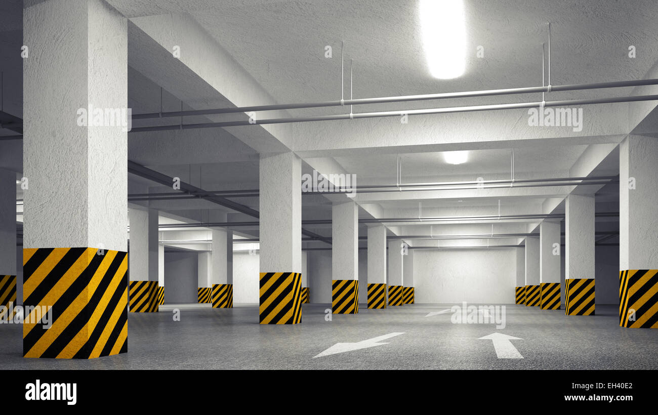 3d vuoti parcheggio sotterraneo astratta prospettiva interna Foto Stock
