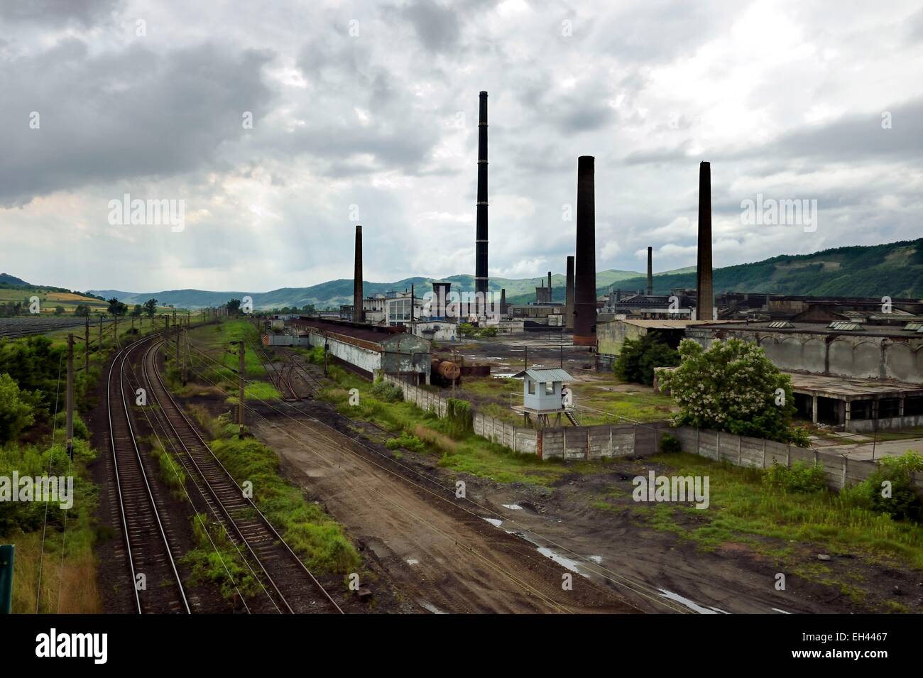 La Romania, Transilvania, Copsa Mica, la città è conosciuta come una delle più inquinate città in Europa fino agli anni Novanta a causa di emissioni di due fabbriche di chiusa oggi Foto Stock