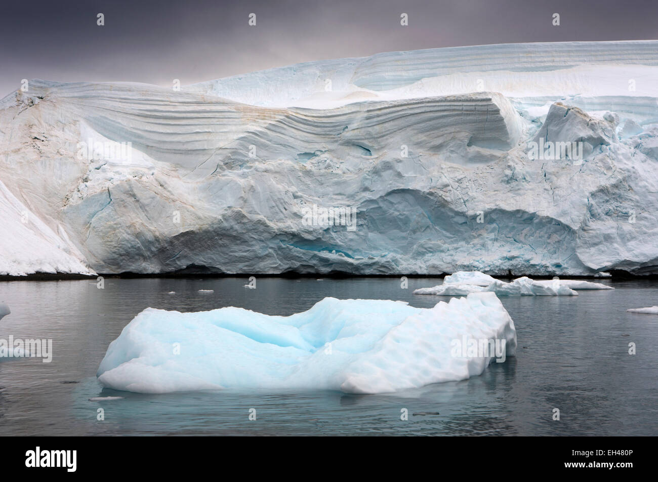 L'Antartide, Paradise Bay, fine del ghiacciaio rompere in mare per formare gli iceberg Foto Stock