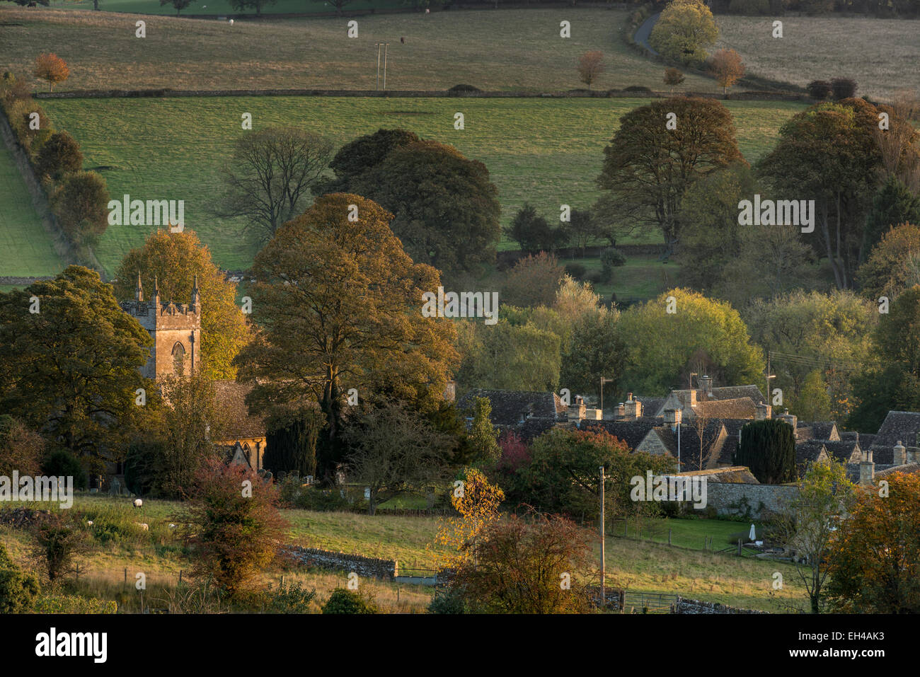 Vista della macellazione superiore di prima mattina, Gloucestershire, Regno Unito Foto Stock