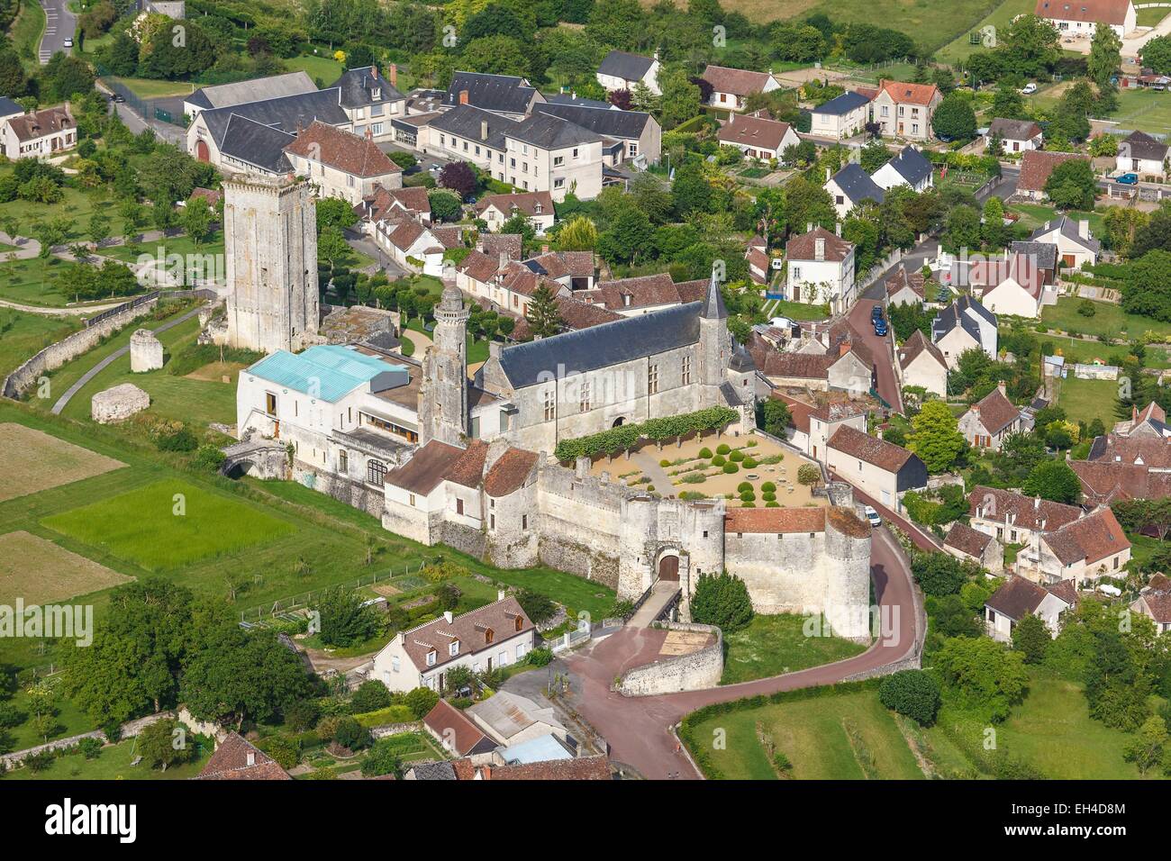 Francia, Indre et Loire, Le Grand Pressigny, il castello (vista aerea) Foto Stock