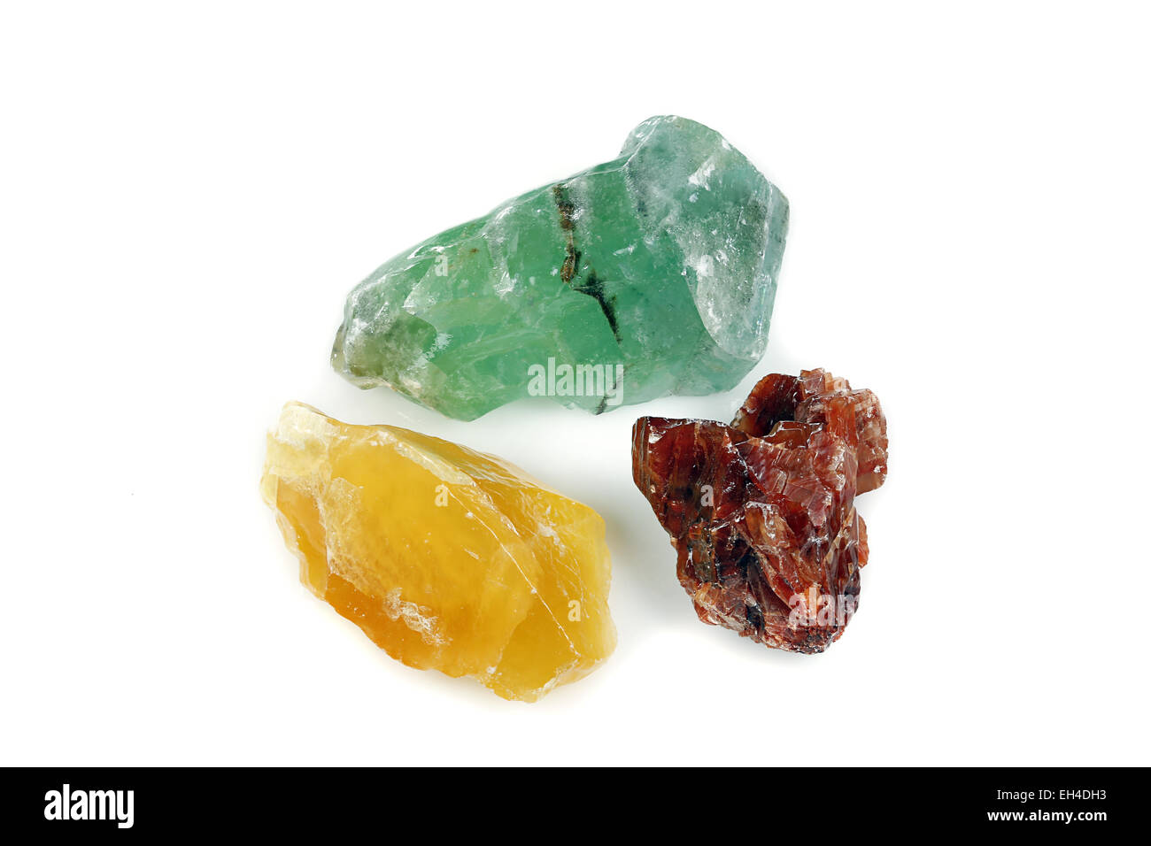 Il giallo, il rosso e il verde di calcite campioni di roccia, silo Foto Stock