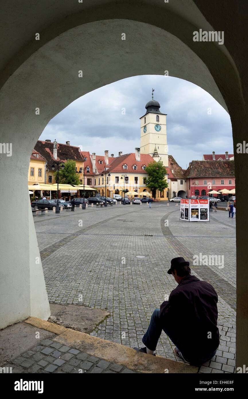 La Romania, Transilvania, Sibiu, la città vecchia, Piata Mica Square, Turnul Sfatului (la torre del Consiglio) Foto Stock