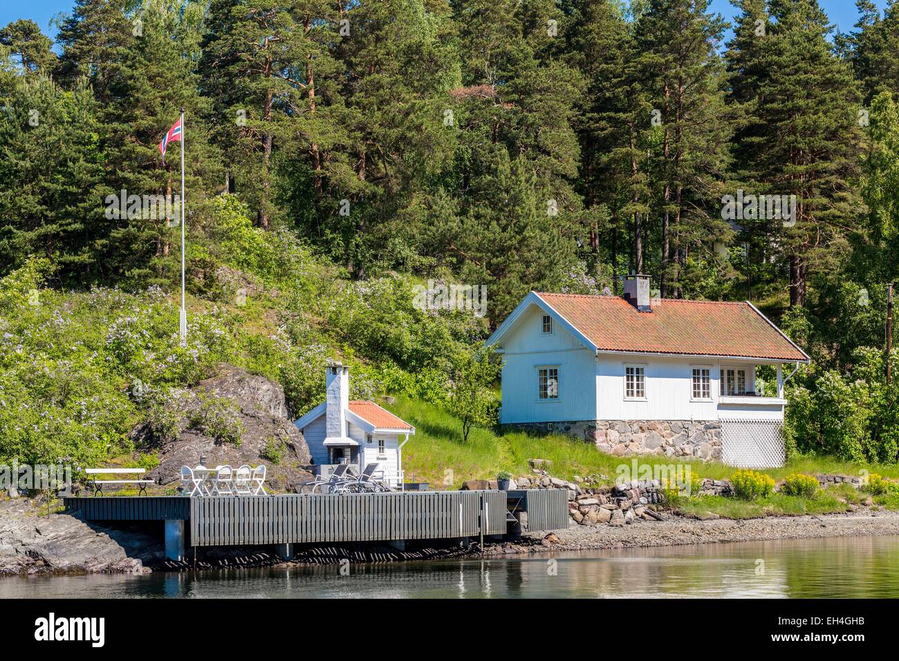 Norvegia, Oslo, Oslofjord, soffermandosi su una delle molte isole Fjord Foto Stock