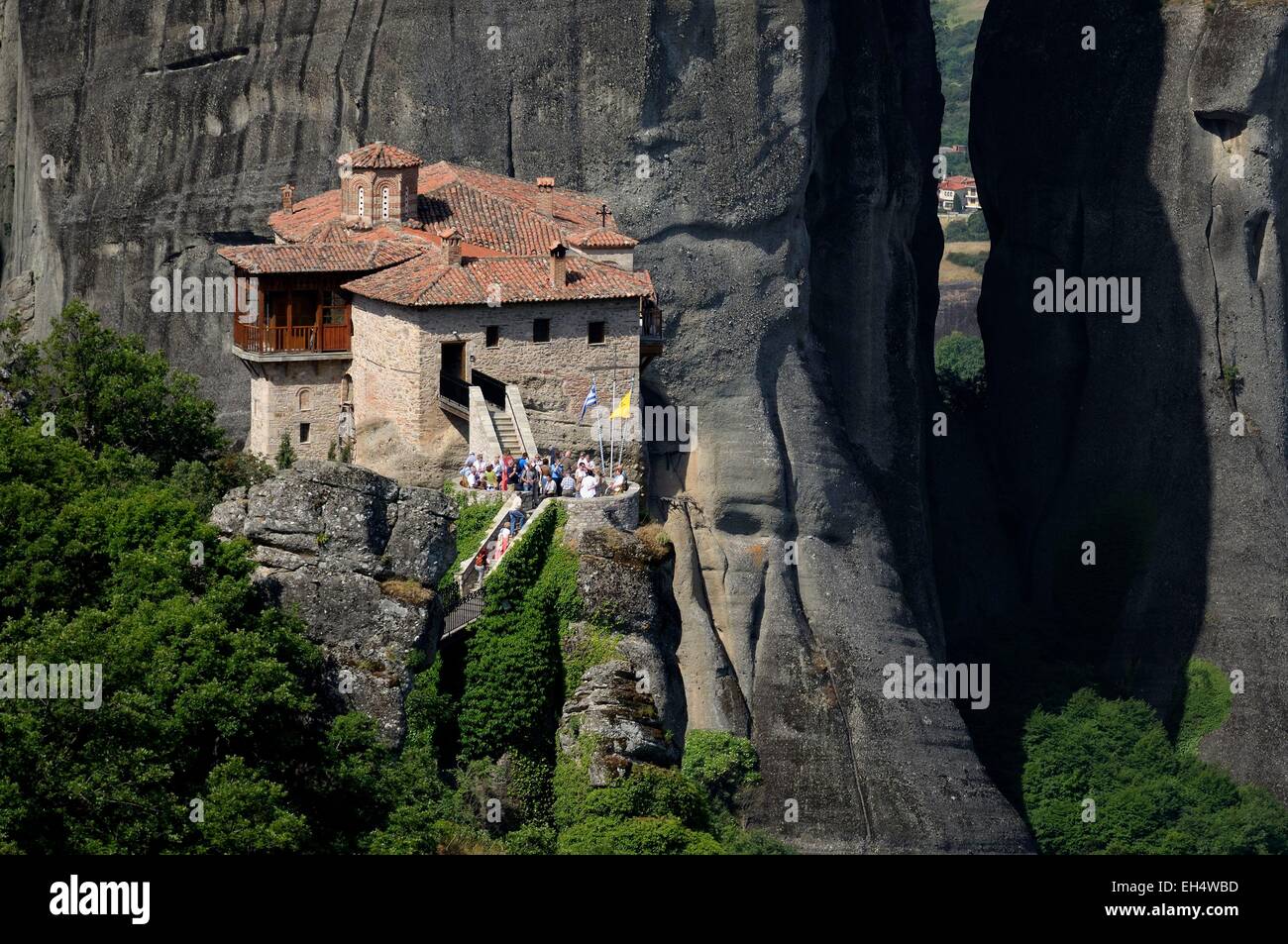 Grecia Grecia centrale, Tessaglia, Meteora monasteri complessa, elencato come patrimonio mondiale dall' UNESCO, greco monastero ortodosso di Rousanou (Santa Barbara) Foto Stock