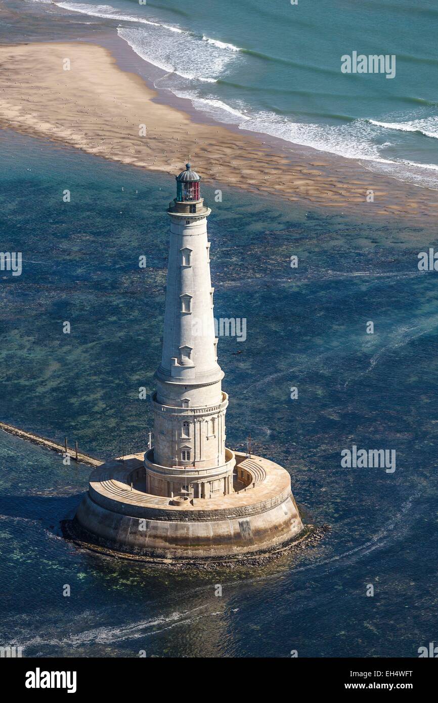 Francia, Gironde, Le Verdon sur Mer, Cordouan lighthouse (vista aerea) Foto Stock