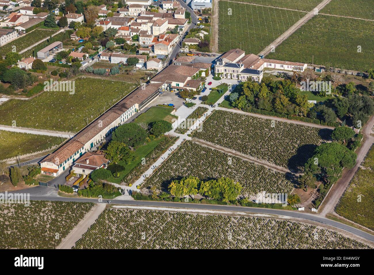 Francia, Gironde, Moulis en Medoc, Chateau Chasse la milza circondato da vigneti Moulis (vista aerea) Foto Stock