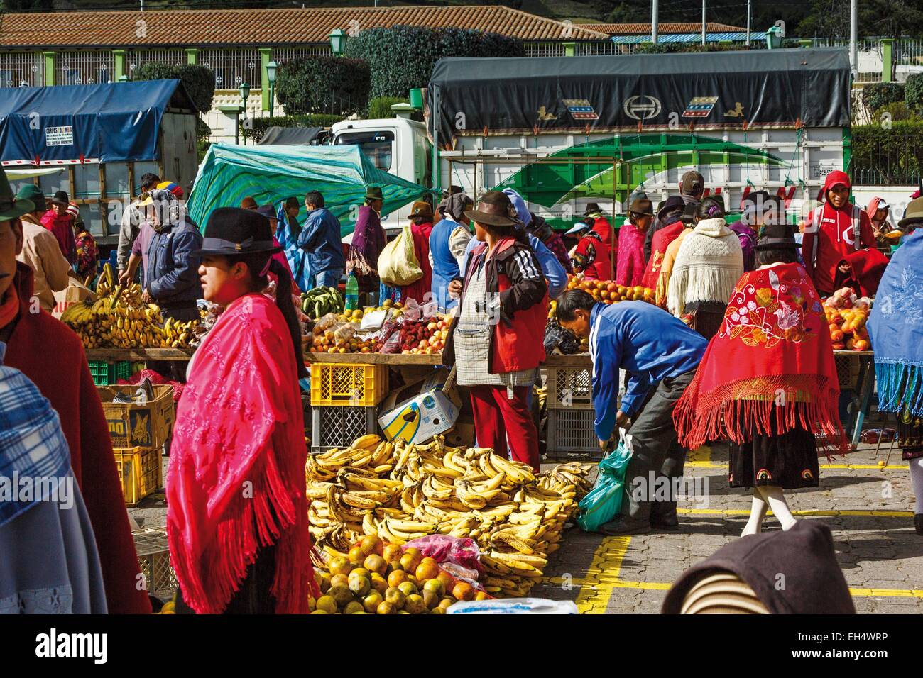 Ecuador, Cotopaxi, Zumbahua, giorno del villaggio di Zumbahua mercato, vista generale del mercato in continua evoluzione Foto Stock