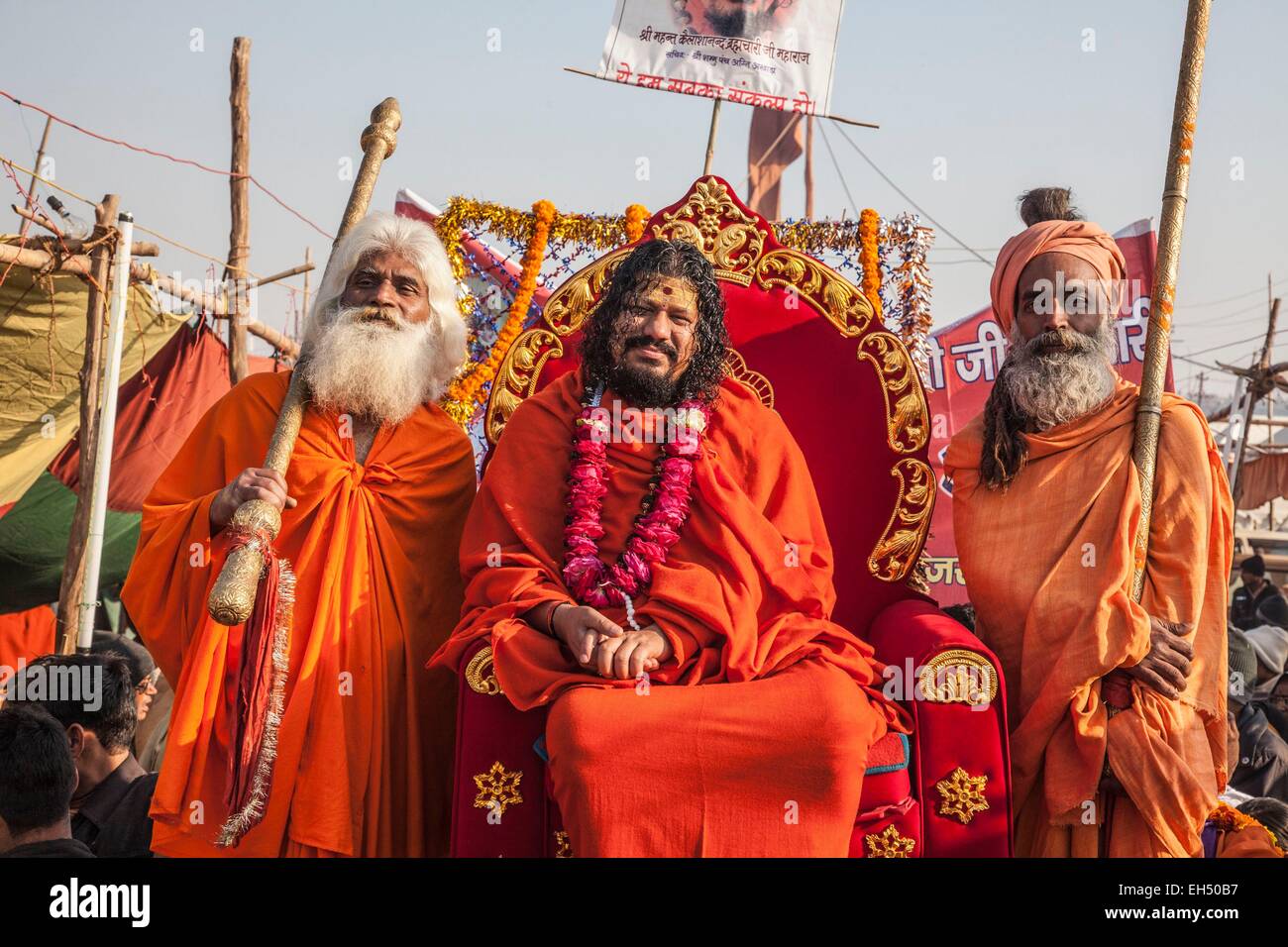 India, nello stato di Uttar Pradesh, di Allahabad, Kumbh Mela più grande raccolta al mondo nel gennaio 2013 Foto Stock