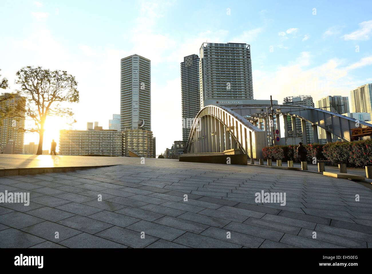 Giappone, isola di Honshu, Tokyo, Chuo, Tsukiji distretto, Harumi dori ponte sul Fiume Sumida Foto Stock