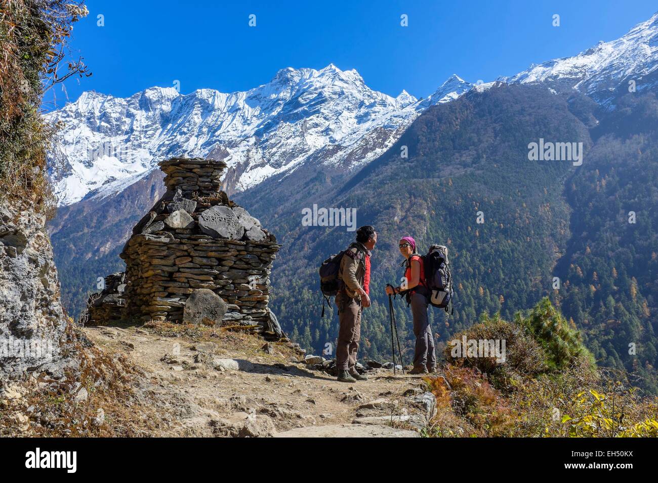 Il Nepal, Gandaki zona, Tsum valley trek, Chokangparo o Chekampar (alt.3031m), chorten buddisti e il Ganesh Himal gamma Foto Stock