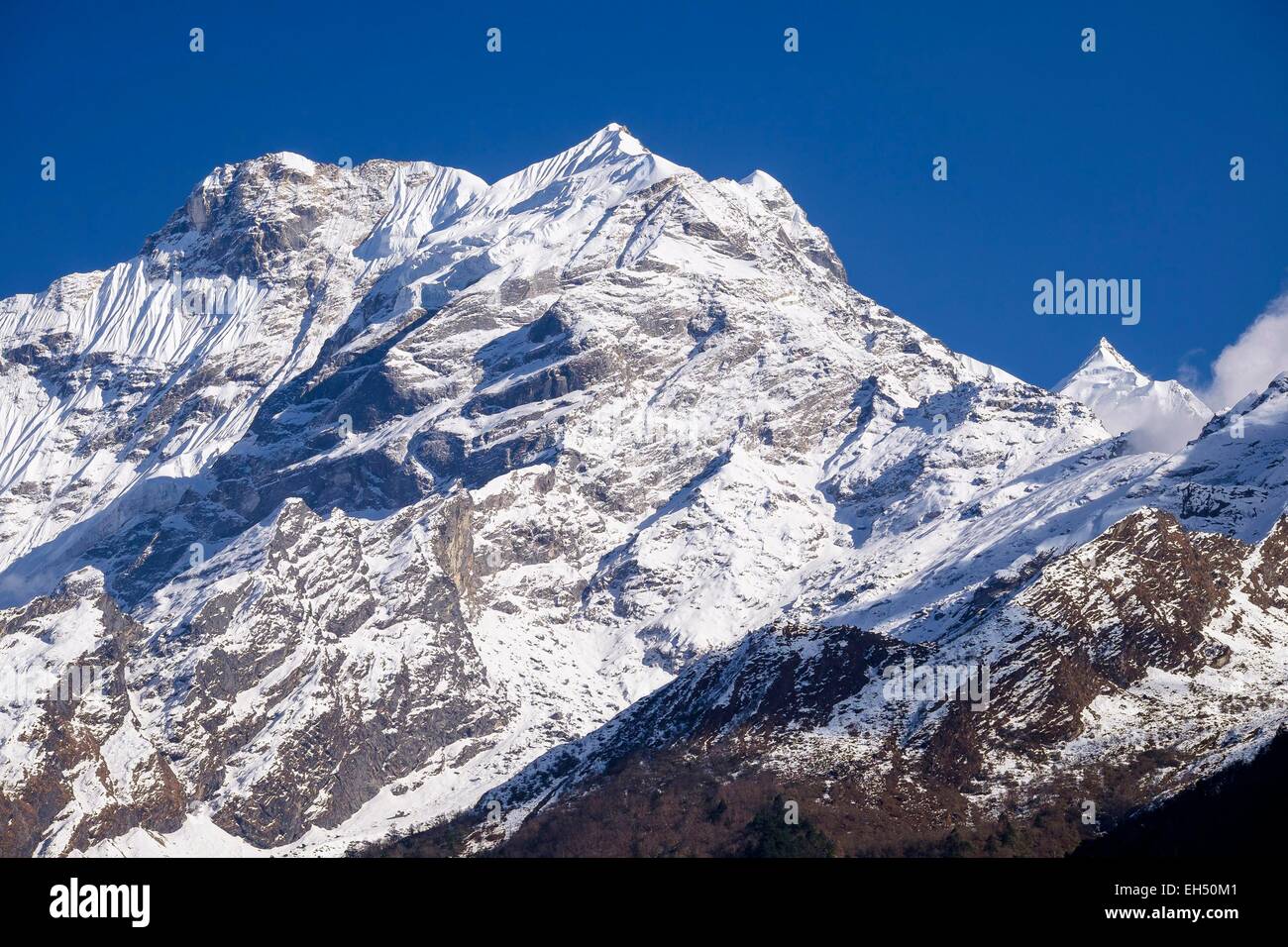 Il Nepal, Gandaki zona, Tsum valley trek, Chokangparo o Chekampar (alt.3031m), il Ganesh Himal gamma Foto Stock