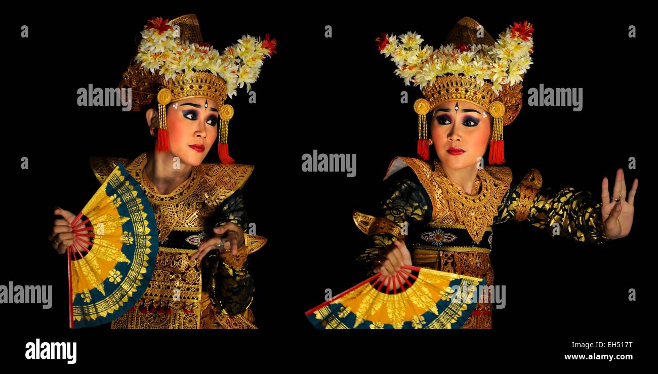 Indonesia, Nusa Tenggara, Bali Ubud, Puri Saren, Balinese tradizionale danza Legong, ballerino dal Bina Remaja troupe a Ubud Royal Palace Foto Stock