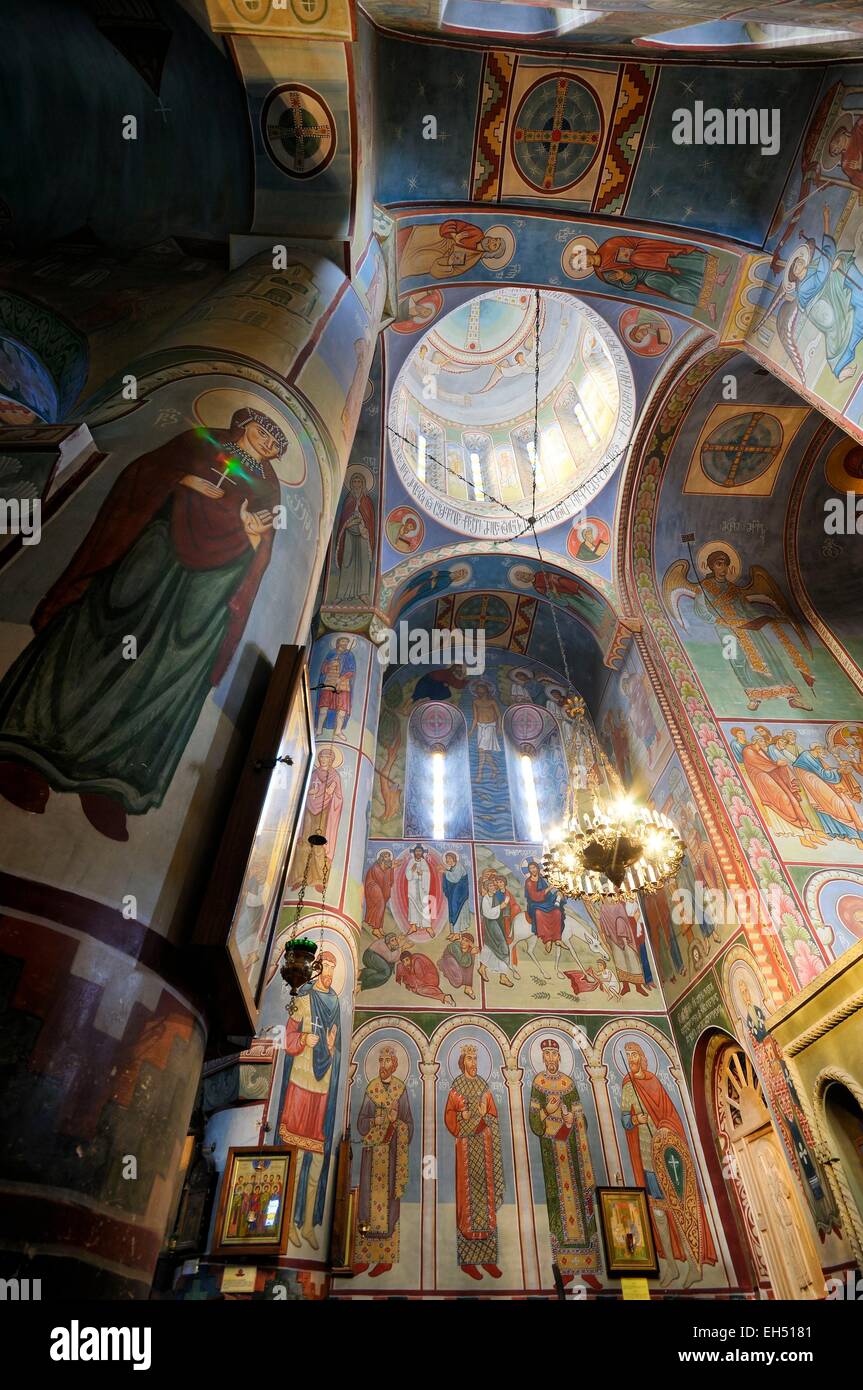 Georgia e Caucaso, Tbilisi, colorati dipinti e affreschi nel cristiano-ortodossa di San Nicola Foto Stock