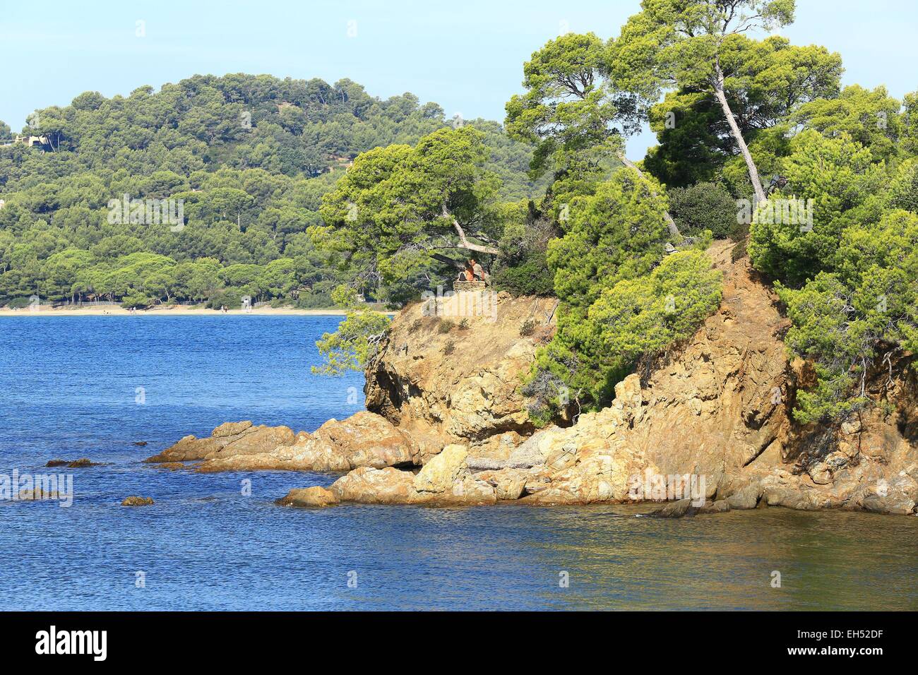 Francia, Var, La Londe les Maures, Pellegrin Beach, il percorso costiera Foto Stock