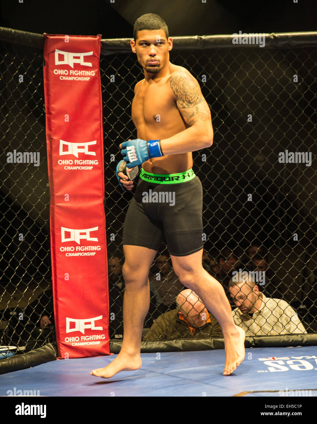 Columbus, Ohio, Stati Uniti d'America. 6 Marzo, 2015. Alwine Darnelle fa il suo ingresso nel corso del 2015 assoluta di Gabbia combattimenti MMA Festival di Arnold Sports Festival. Credito: Brent Clark/Alamy Live News Foto Stock