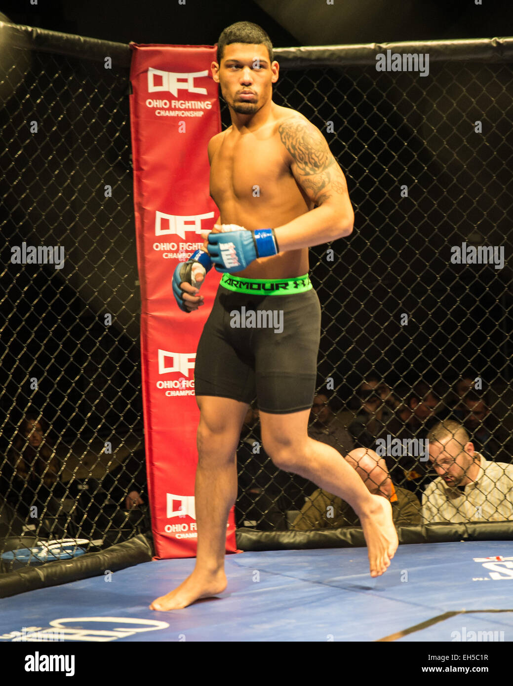 Columbus, Ohio, Stati Uniti d'America. 6 Marzo, 2015. Alwine Darnelle fa il suo ingresso nel corso del 2015 assoluta di Gabbia combattimenti MMA Festival di Arnold Sports Festival. Credito: Brent Clark/Alamy Live News Foto Stock