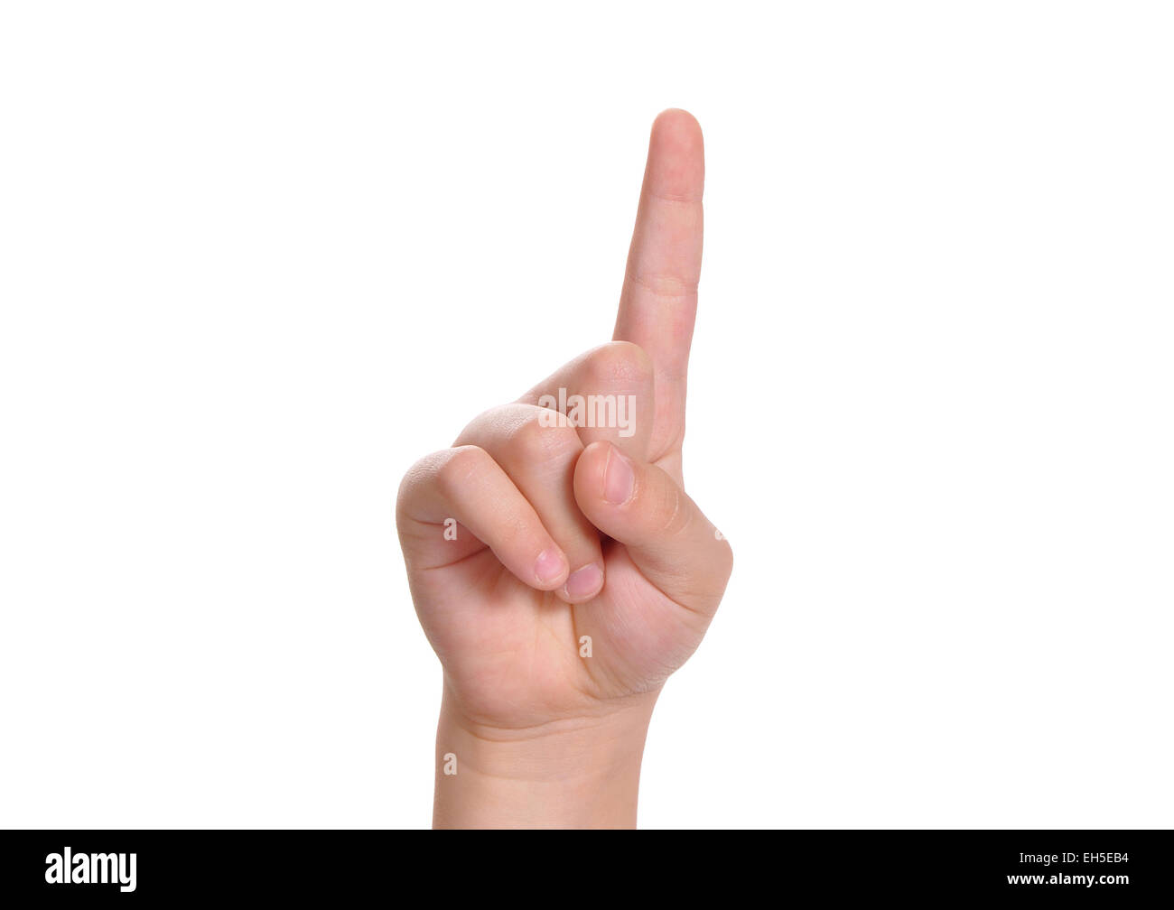 Il bambino è il conteggio con le dita. Il numero uno è mostrato Foto Stock