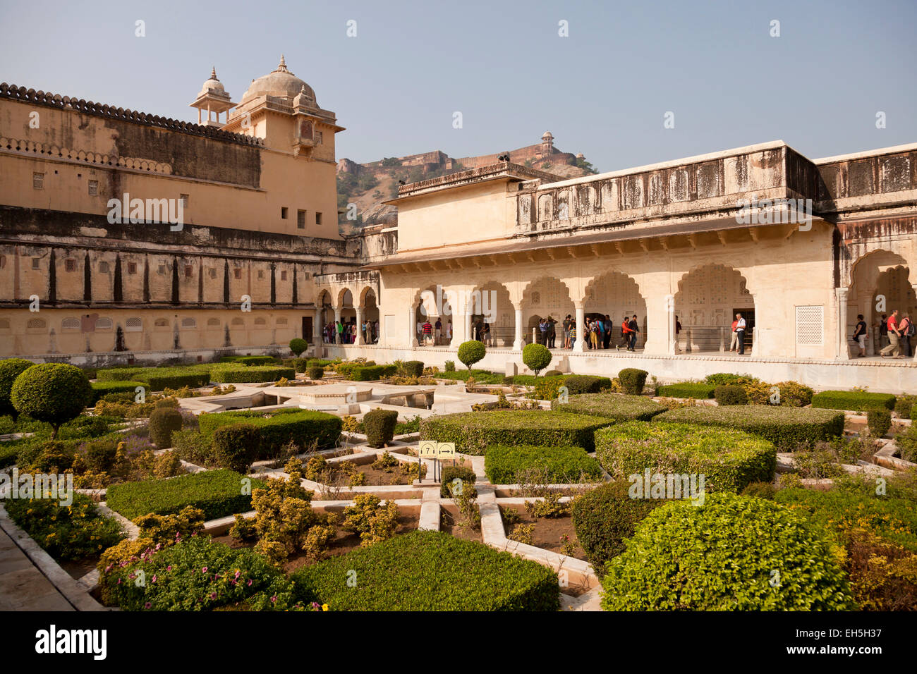 Forte Amber giardini, Jaipur, Rajasthan, India, Asia Foto Stock
