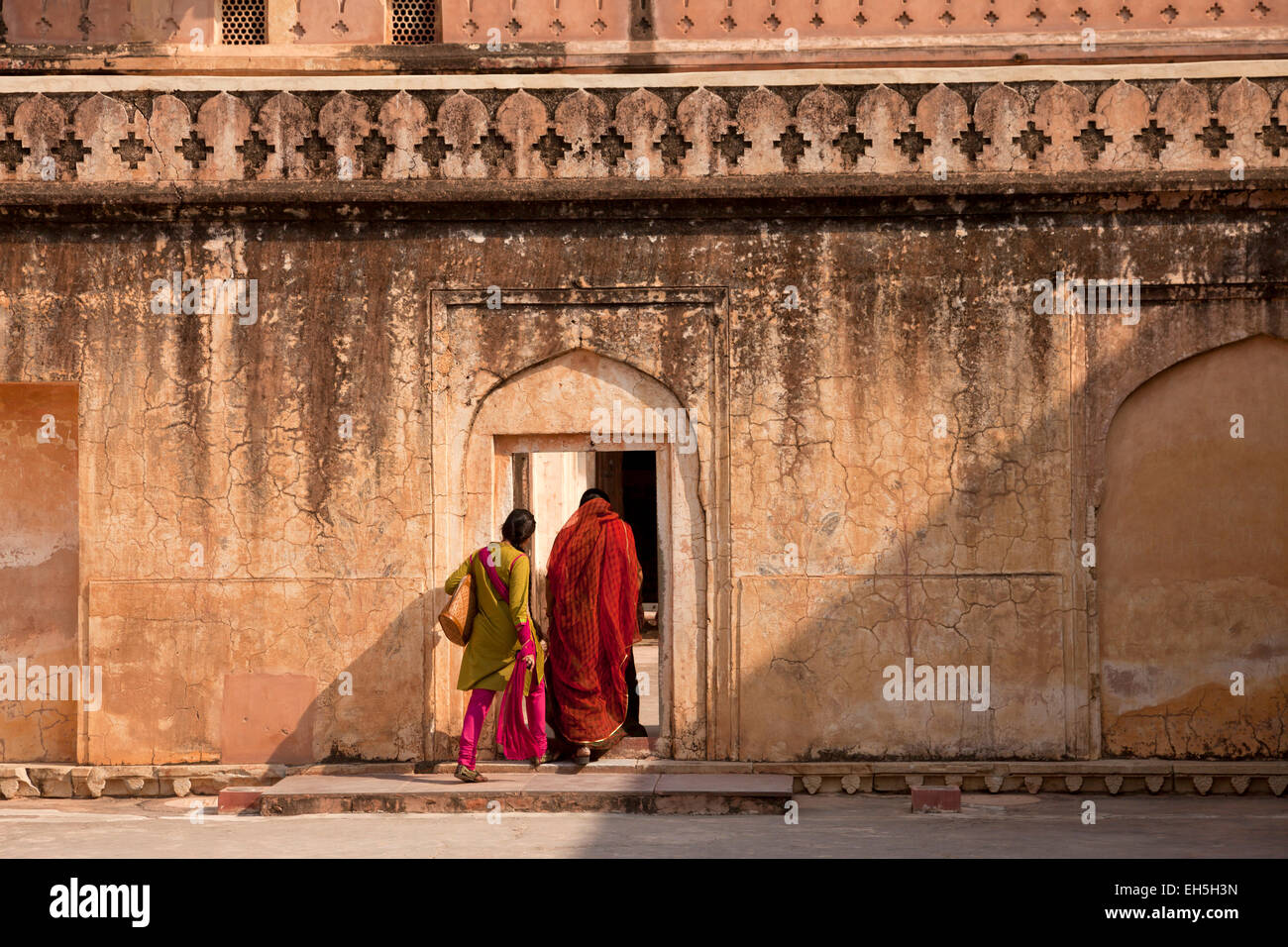 Forte Amber parete, Jaipur, Rajasthan, India, Asia Foto Stock