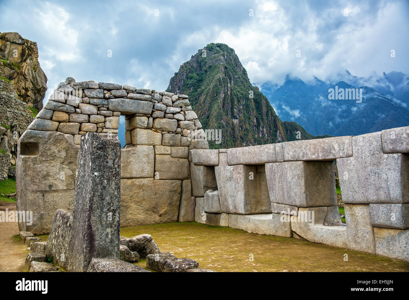 Intricate murature Inca di Machu Picchu, Perù Foto Stock