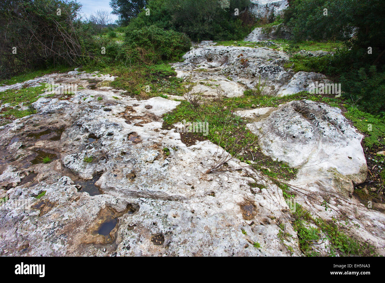 Mulinello. antico villaggio preistorico di capanne. Dal solco laterale di scarico. Età del Bronzo medio. sicilia Foto Stock