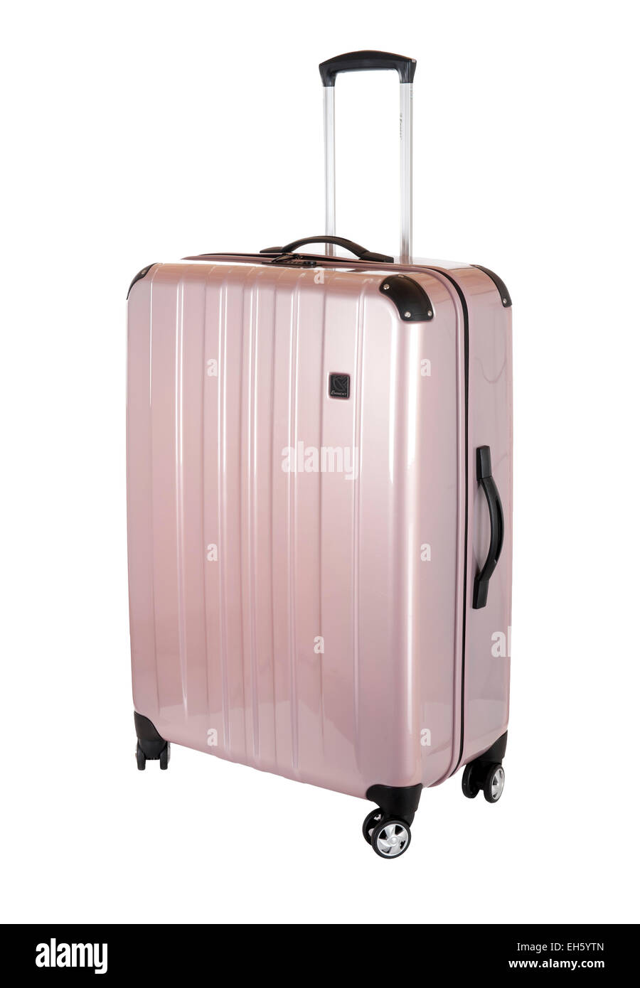 Rosa valigia duro su sfondo bianco Foto Stock