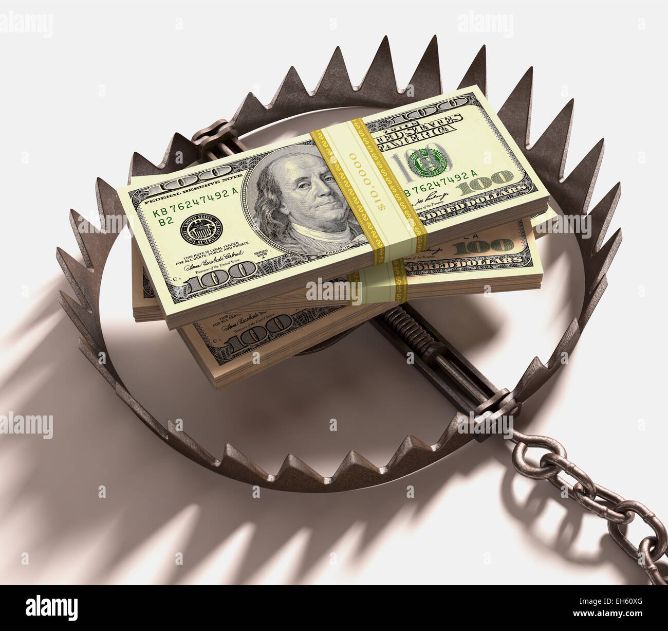 Pila di dollari USA in una trappola. Percorso di clipping incluso. Foto Stock
