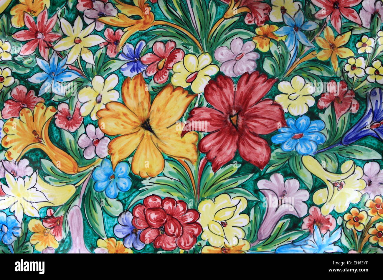 Primo piano di un tradizionale colorate ceramiche siciliane Foto Stock