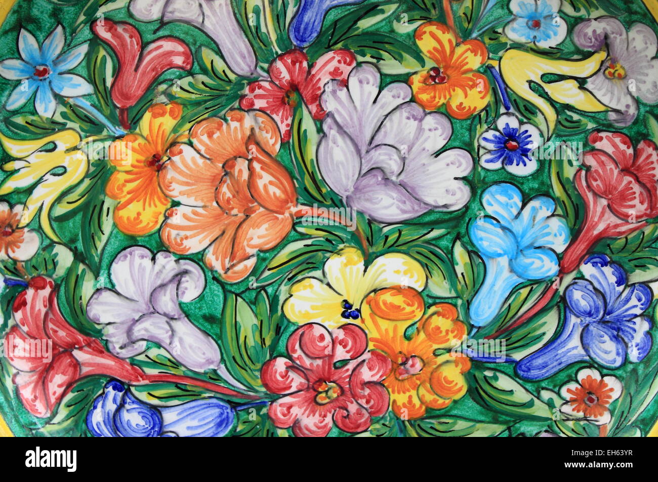 Primo piano di un tradizionale colorate ceramiche siciliane Foto Stock