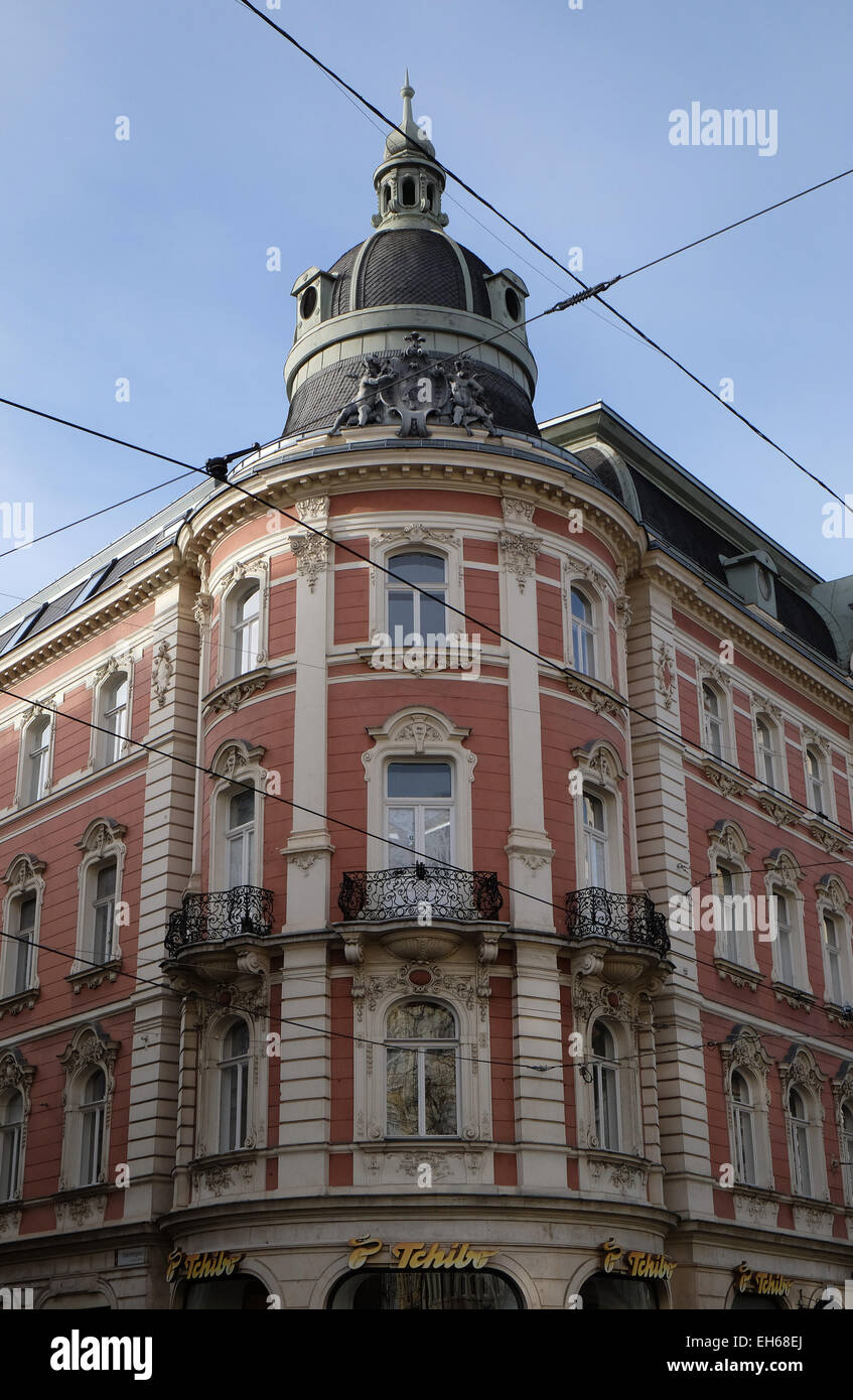 Architettura lungo Hauptplatz piazza principale città di Graz, Stiria, Austria il 10 gennaio 2015. Foto Stock