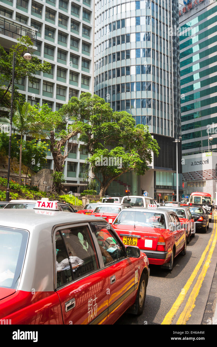 Il traffico intenso di Hong Kong city centre Foto Stock