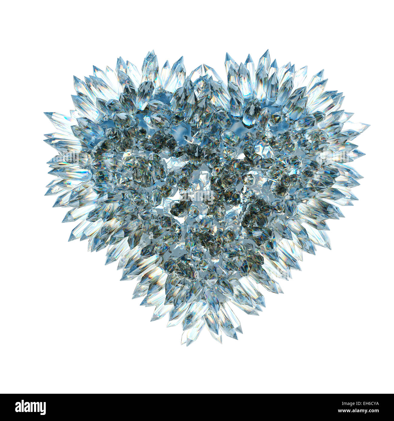 Sharp amore e gelosia: crystal forma di cuore isolato su bianco Foto Stock