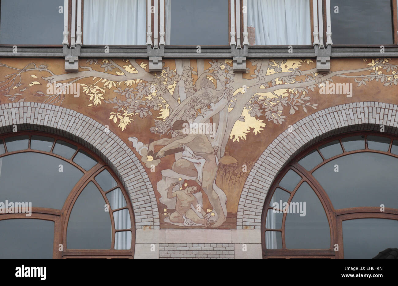 N. 48, Rue Defacqz, progettato da Paul Hankar, due dei molti edifici Art Nouveau a Bruxelles, in Belgio. Foto Stock