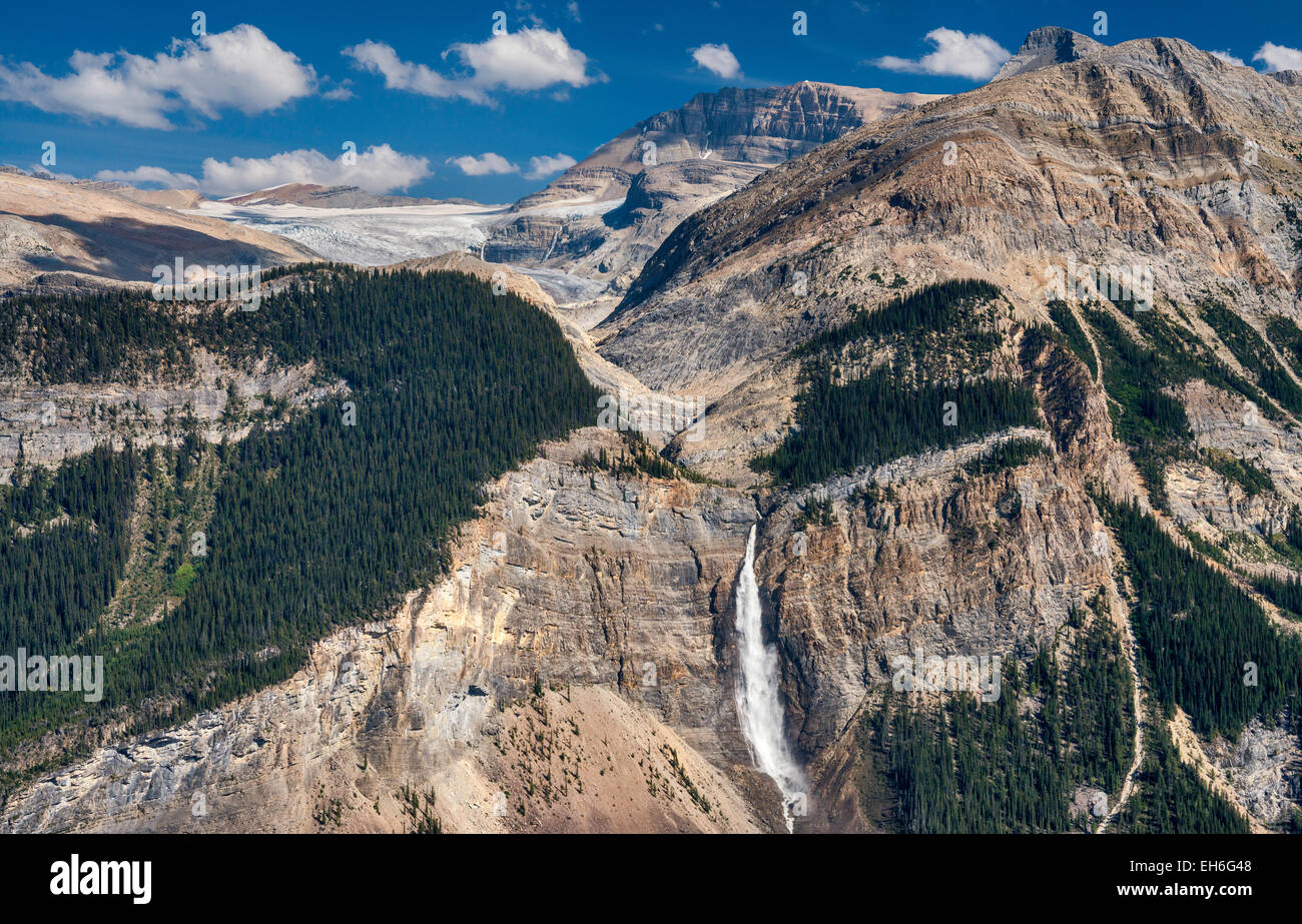 Le Cascate di Takakkaw sotto Waputik Icefield, da Iceline Trail, Canadian Rockies, Parco Nazionale di Yoho, British Columbia, Canada Foto Stock