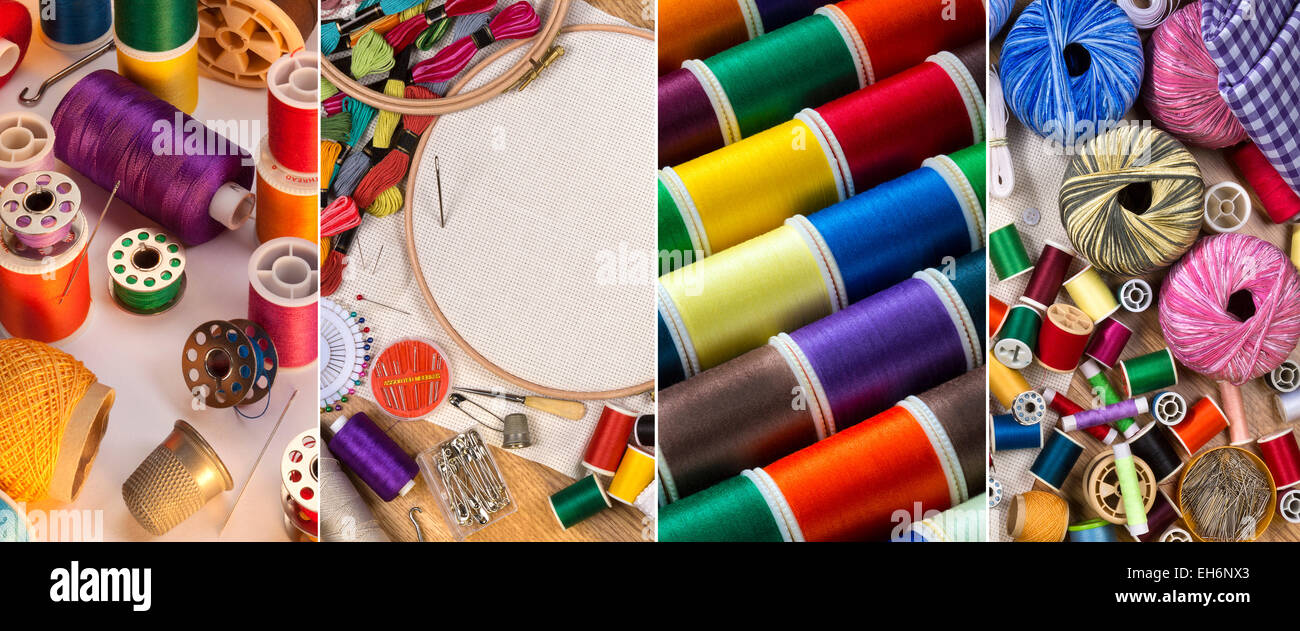 Artigianato - cucito e ricamo thread, cotone, aghi e filati. Foto Stock