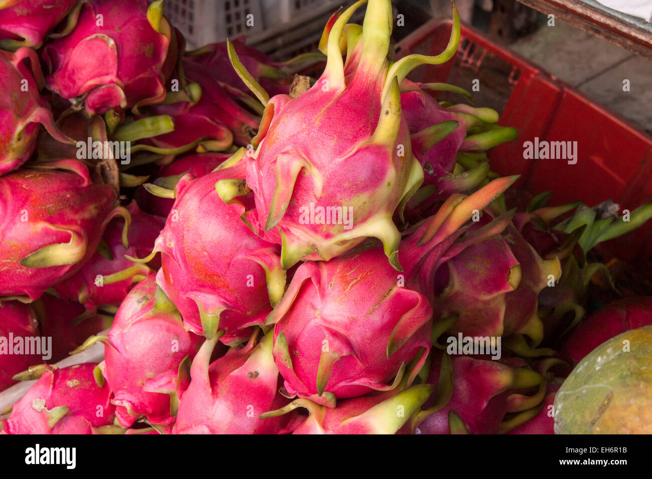 Dragon i frutti di un mercato, in Ho Chi Minh in Vietnam Foto Stock