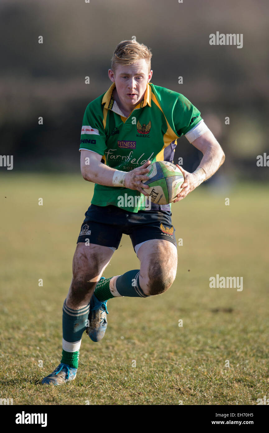 Giocatore di rugby in azione - Dorset - Inghilterra. Foto Stock