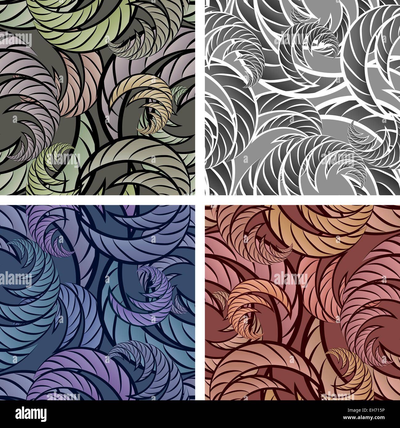 Set di seamless floral pattern astratti trascinato in avanti diverse varianti di colore. Ogni variazione contiene pattern e separare Foto Stock