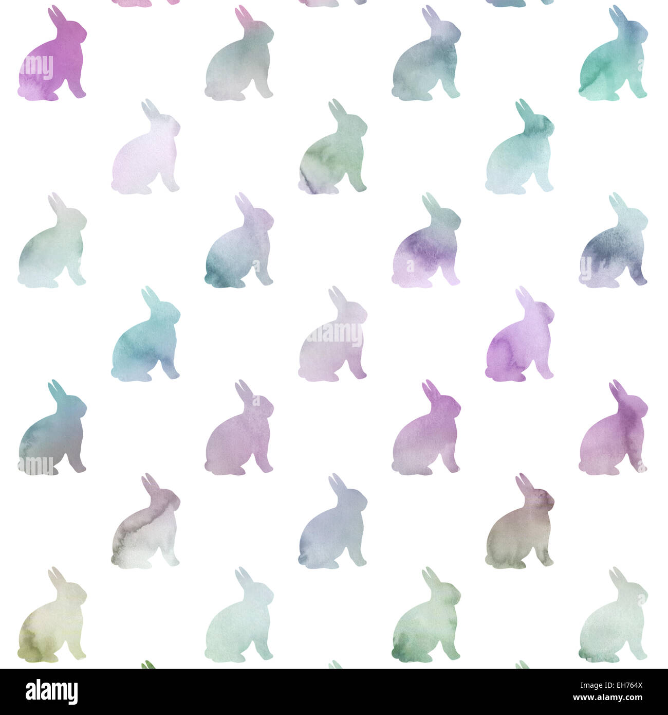 Acquerello viola verde rosa coniglietti coniglietto di sfondo Texture Pattern Foto Stock