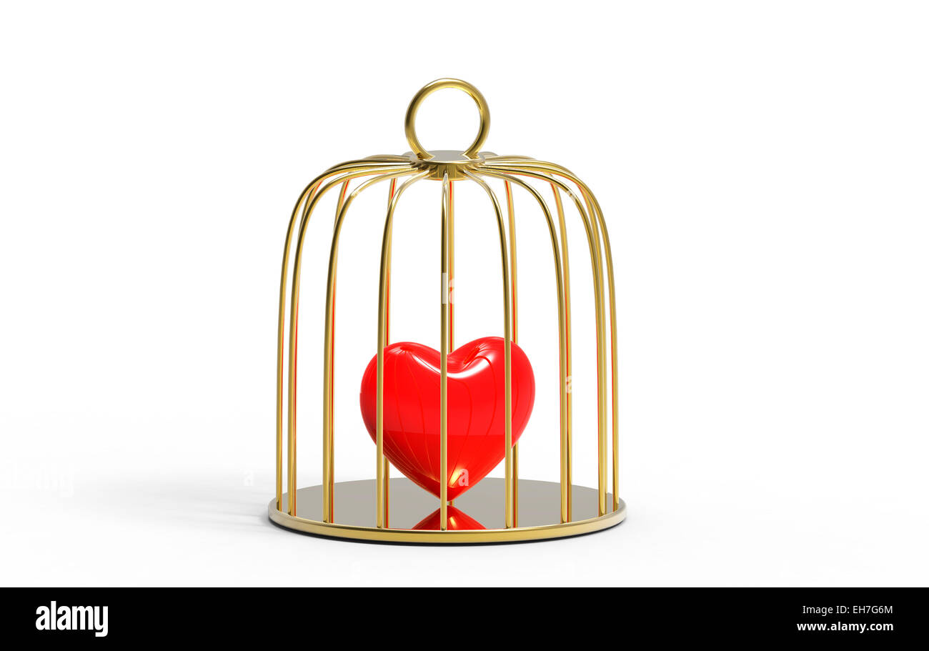 Cuore rosso all'interno di una gabbia per uccelli Foto Stock