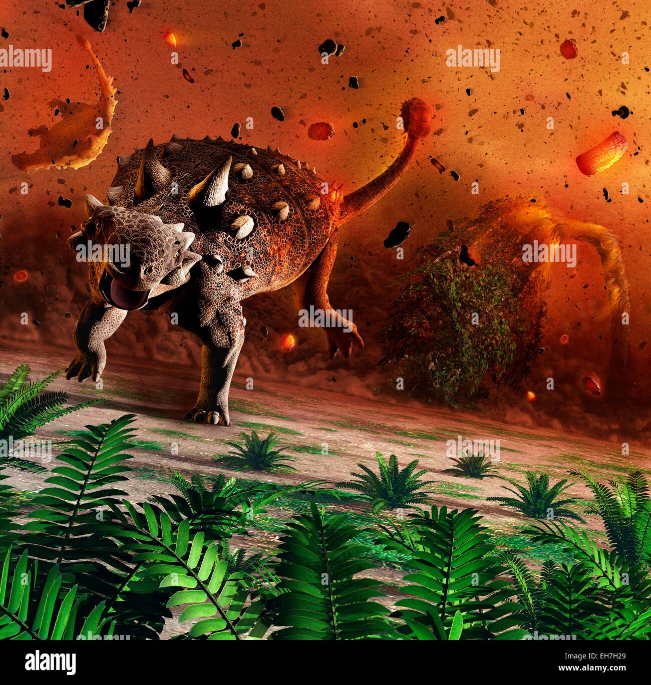 Ankylosaurs catturati in onda blast Foto Stock